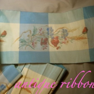 Vintage watered silk ribbon Victorian era 7 inch blue floral 