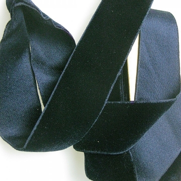 Vintage 30s Rayon cotton velvet ribbon midnight blue 1-9/16 inch wide P054