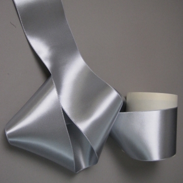 Wide silver gray ribbon double side satin high sheen rayon 3 inch width