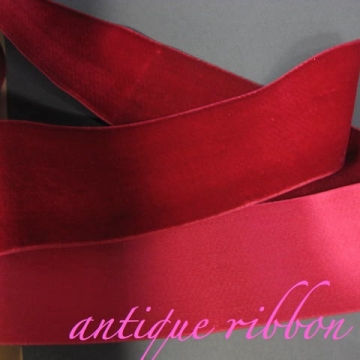 Vintage ribbon French velvet cotton w silk 2 1/4 inch Red Rasberry