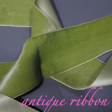 Vintage French velvet wide ribbon silk w cotton Nile Green 2 3/8 inch