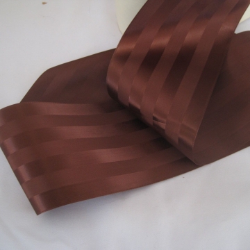 Vintage 30s Wide Brown Satin Damask striped ribbon Brown ribbon Rayon 3-5/8 inch wide