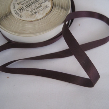 Vintage 50s Double Face satin ribbon Nylon Narrow 3/8 inch Prune purple